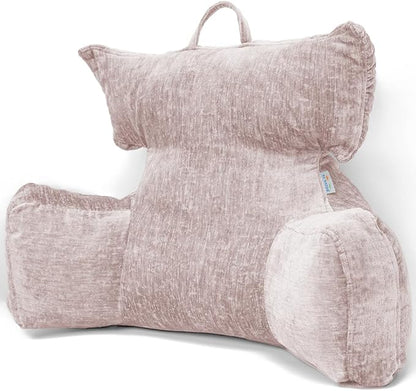 SUNSIDE Reading Pillow with Thickened Arm,Back Pillows for Sitting in Bed,Shredded Memory Foam Bed Rest Pillow with Side/Back Pocket,Backrest Cushion Suitable for Reading, Relaxing(Standard Pink)