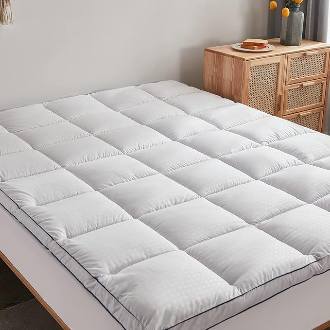 Mattress Pad Cover Pillow Top with Stretches to 18” Deep Pocket Fits Up to 8”-21” Cooling White Bed Topper (White-Thick, Twin)