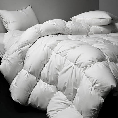 Royoliving Premium Feathers Down Comforter 100% Cotton Cover Duvet Insert with Corner Tabs (White Twisted Flower, King All Season)