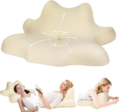 Reading Pillow for Lying, Leaning and Prone, Contour Memory Foam Pillow, Ergonomic Cervical Pillow for Neck and Shoulder Pain Relief, Bed Wedge Pillow Beige