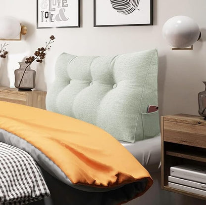 Wedge Headboard Pillow Dorm Room Reading Pillow Back Support for Sitting Up in Bed Bolster Lumbar Cushion Body Positioning Bedrest Cotton Linen 39in Grey-Beige Twin