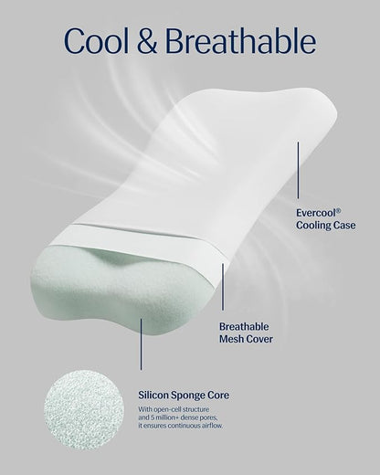 REST® Evercool® Cooling Pillow, Instant Cool-to-Touch Shell Fabric & Breathable Silicone Sponge Core for All-Night Temperature Regulation & Ergonomic Support, High, Arctic White