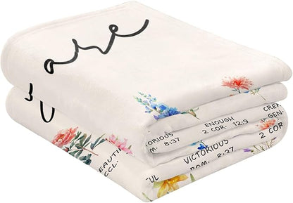 Christian Gifts for Women Religious Flowers Blanket Floral Throw Blanket Birthday Gifts for Women Inspirational Gifts Blanket for Girls, Friend, Mom 50" x 60"