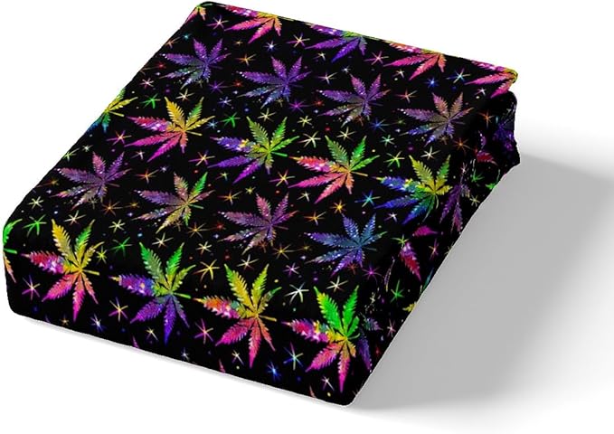 Castle Fairy Shiny Cannabis Leaves Comforter Covet Full Size,Colorful Marijuana Leaves Duvet Cover with 2 Pillowcases,3 Piece,Boho Botanical Rainbow Polyester Bedding Set for Boys Teens Bedroom Decor