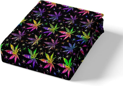 Castle Fairy Shiny Cannabis Leaves Comforter Covet Full Size,Colorful Marijuana Leaves Duvet Cover with 2 Pillowcases,3 Piece,Boho Botanical Rainbow Polyester Bedding Set for Boys Teens Bedroom Decor