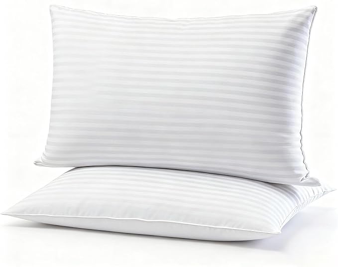 Flat Ultra Thin Bed Pillows Standard Size Pillow Set of 2 Extra Soft Down Alternative for Stomach Side Back Sleeper Hotel Collection 20x26inches