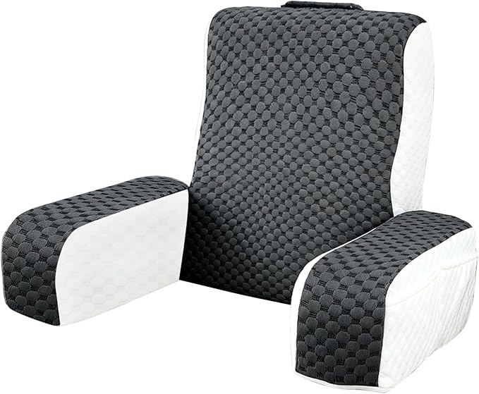 Bed Reading Pillow Back Support with Arms, Removable Pillowcase for Book Working Gaming Resting Watching TV, Gray White/20in