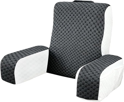 Bed Reading Pillow Back Support with Arms, Removable Pillowcase for Book Working Gaming Resting Watching TV, Gray White/20in