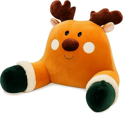 Breling Christmas Reading Pillows Reindeer Pillow Gifts for Bed Sitting up, 30" x 19.7" Large Backrest Cushion with Arms Back Support for Reading Rest Sit up on Couch Sofa Floor