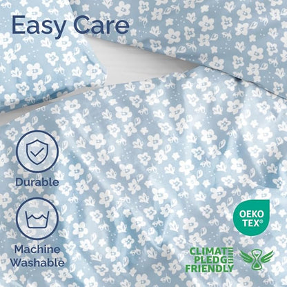 Duvet Cover Full Size Set - Extra Soft Floral Duvet Cover 80 x 90 with 2 Pillow Shams - Comfy, Cozy, Breathable Floral Bedding Set - Hotel Luxury & Fade Free with Zipper Closures & Ties - Blue Meadow