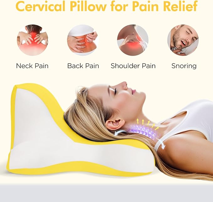 Reading Pillow for Lying, Leaning and Prone, Contour Memory Foam Pillow, Ergonomic Cervical Pillow for Neck and Shoulder Pain Relief, Bed Wedge Pillow Yellow
