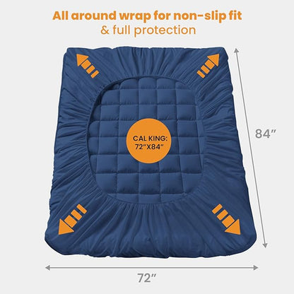 MATBEBY California King Mattress Pad - Cooling Breathable Mattress Topper, Quilted Fitted Mattress Protector, Pillow Top Mattress Cover with 8-21" Deep Pocket, Machine Washable, Navy Blue, Cal King