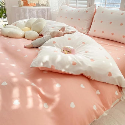 Blush Pink Duvet Cover Set King Heart Bedding Set Cute Love Heart Bedding 3Pcs Girls Reversible White Pink Duvet Cover with Zip and 2 Pillowcases（No Comforter）