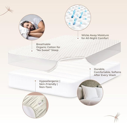 100% Cotton Organic Mattress Protector - Breathable & Cooling Mattress Protector Queen Size - Premium 300GSM Quilted and Noiseless Machine Washable Organic Cotton Mattress Protector (Ivory, Twin)