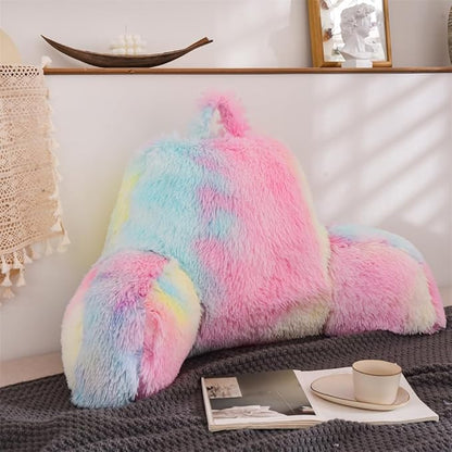 Aimuan Reading Pillow Bed Rest Pillow with Arms Rabbit Fur Cushion for Adults Teens Incline Rest Sitting up & Sleeping Snoring Pillow with Pregnancy Lumbar Back Support (Standard, Light-Pink)