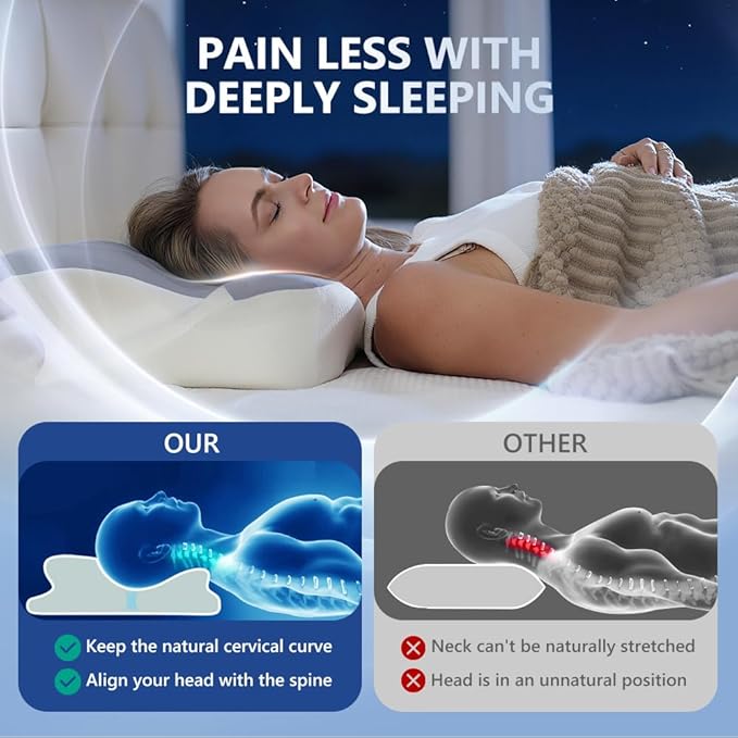 Cervical Neck Pillow for Neck Pain Relief and Sleeping, Memory Foam Pillow with Breathable Pillowcase, Ergonomic Contour Neck Support Pillow for Side, Back, Stomach Sleepers