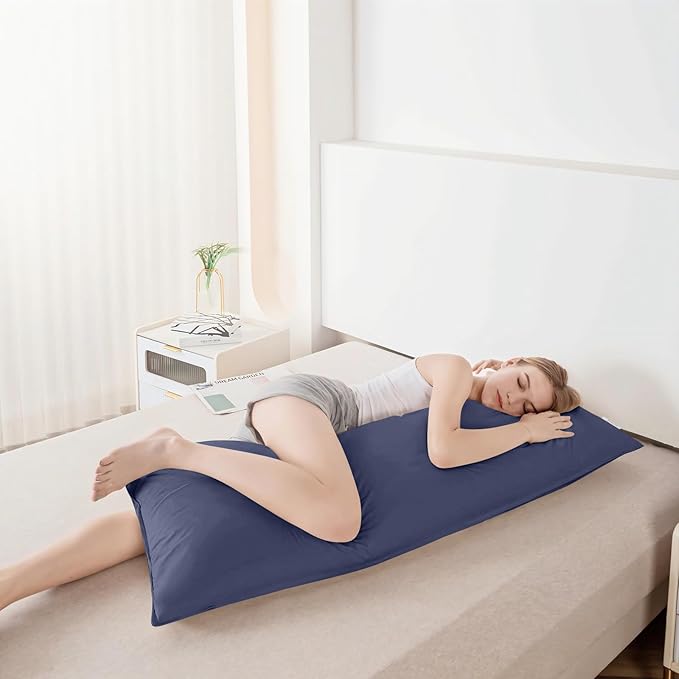Goose Down & Feather Body Pillows for Adults, Full Length Firm Hugging Pillow Insert for Side Sleepers, Breathable Large Long Pillow for Bed with 100% Organic Cotton Shell, (Navy Blue 20"x60")