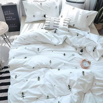 BuLuTu Kids Duvet Cover King Cotton White/Grey,Premium Boys Girls Bedding Sets King,Soft Comforter Cover Zipper Closure,Forest Tree Print Pattern,Super Soft,Breathable,No Comforter…