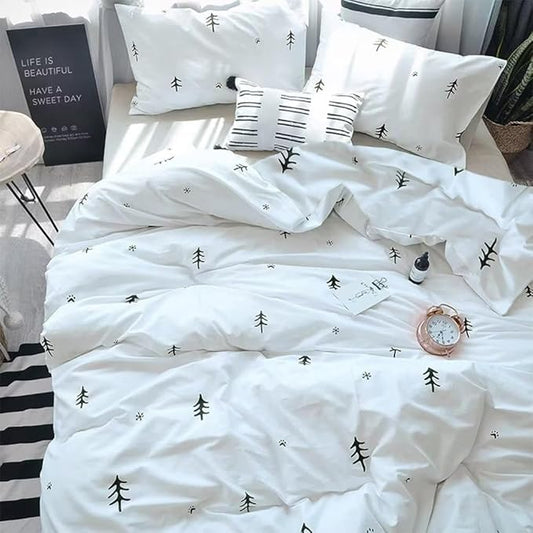 BuLuTu Kids Duvet Cover King Cotton White/Grey,Premium Boys Girls Bedding Sets King,Soft Comforter Cover Zipper Closure,Forest Tree Print Pattern,Super Soft,Breathable,No Comforter…
