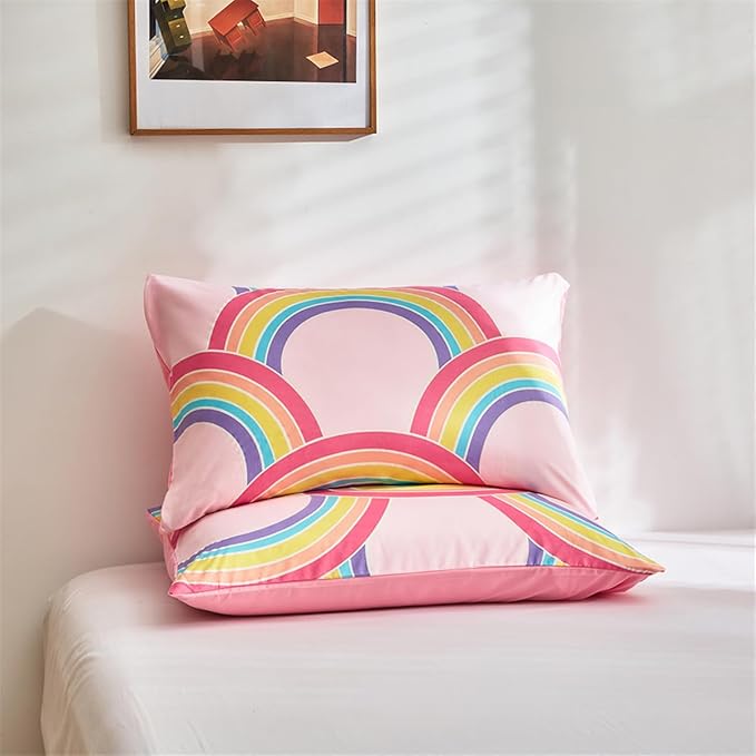 Pink Girls Full Comforter Set, Glow in The Dark 3 Pieces Rainbow Comforter with 2 Pillowcases, Soft Microfiber Girls Full Bedding Set for Kids Teens Washable Lightweight All Season Use