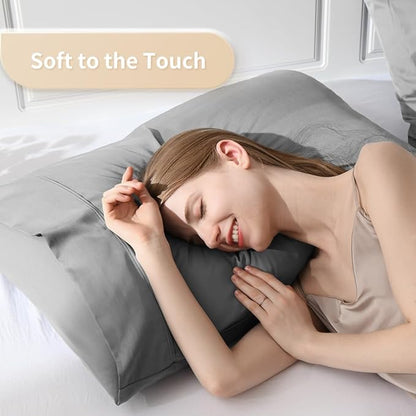 King Pillowcases, Cooling Viscose from Bamboo Pillow Covers with Envelope Closure, Soft Moisture-Wicking for Hot Sleepers, Hair and Skin-Friendly, Light Grey, 2 Pack