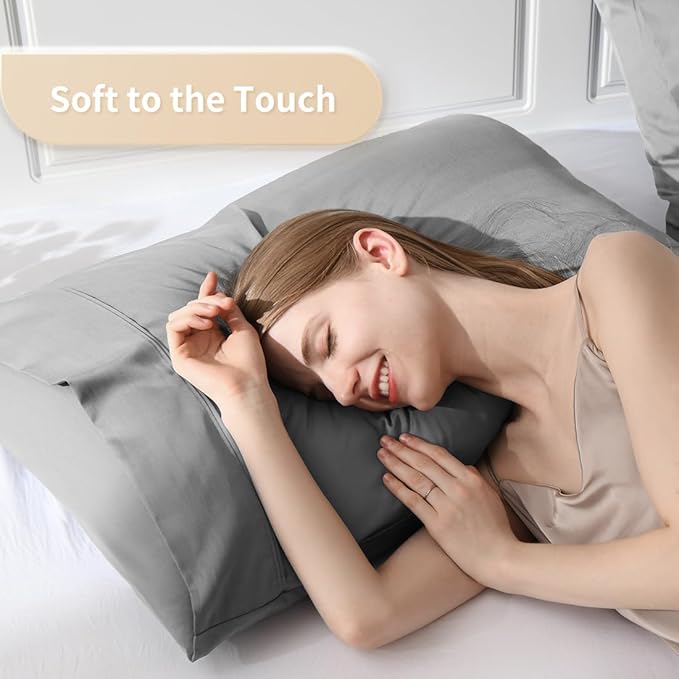 Standard Pillowcases, Cooling Viscose from Bamboo Pillow Covers with Envelope Closure, Soft Moisture-Wicking for Hot Sleepers, Hair and Skin-Friendly, Light Grey, 2 Pack