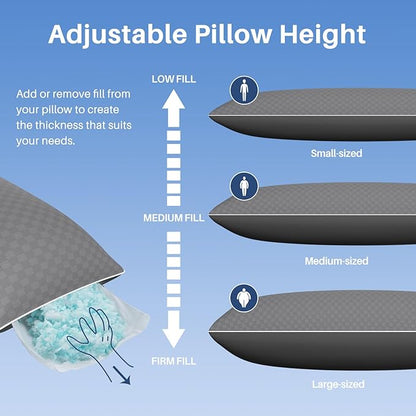 YZ HOME Cooling Body Pillow for Adults- Pillow Insert with Shredded Blue Memory Foam, Soft Support for Side Sleepper, Pregnant Women, Back Pain Relief, Washable Pillowcase (20x54 Inch, Grey)