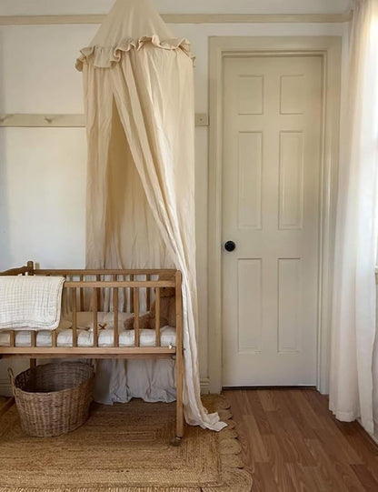 JIKAL Kids Bed Canopy with Ruffles Cotton Hanging Tent Frills Curtain Net for Baby Nursery Room Children Reading Nook Decor