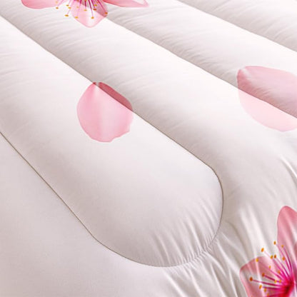 Cherry Blossoms Comforter Set Queen Size 3Pcs Romantic Theme Pink Bedding Set Girl Floral Down Quilt with 1 Comforter and 2 Pillowcases