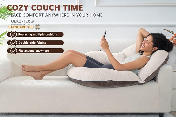 INSEN Reading Pillow, Back Pillow for Sitting in Bed and Couch, Gaming Pillow for Adults, Sit Up Support for Bed, Brown Bubble Velvet