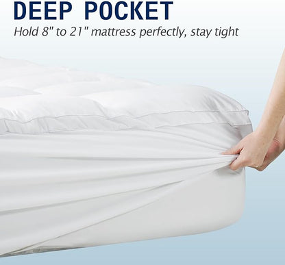SOPAT Mattress Topper Full XL Size Extra Thick Mattress Pad 8-21" Deep Pocket Soft Down Alternative Fill Mattress Protector Pillow Top Mattress Cover (54x80 Inches, White)