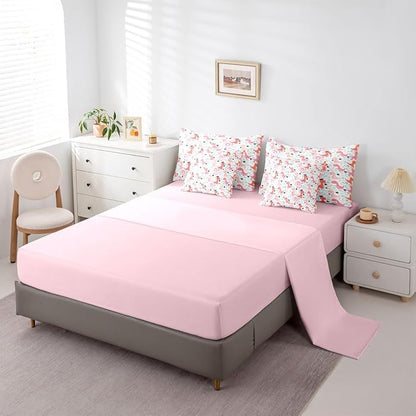 Feelyou Pink Dinosaur 7 Piece Bedding Set Cute Dinosaur Comforter Set with Sheets for Kids Boys Girls Crown Print Bed in a Bag Kawaii Animal Bed Set Soft Lightweight