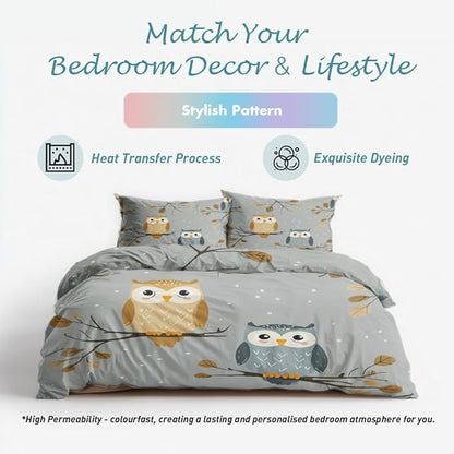 Owl Duvet Cover California King Size, Kids Boys Girls Bedding Set 3 Pcs (2 Pillow Shams), Super Soft Microfiber Bedroom Decor, Zipper & Ties CSXQ1246