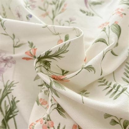 Floral Duvet Cover King Size Green Floral On White Bedding Set 3Pcs Spring Romantic Garden Botanical Reversible Cottagecore Comforter Cover with Zipper Closure and 2 Pillowcases