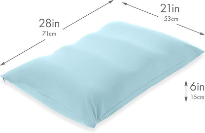 PILLOWY Premium Microbead Bed Pillow, X-Large Extra Fluffy But Supportive - Ultra Comfortable Sleep with Silk Like Anti Aging Cover 85% Spandex/ 15% Nylon Breathable, Cooling Sweet Baby Blue