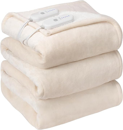Electric Blanket King Size Dual Control - Heated Blanket with 5 Heat Settings, 10 Hours Auto Off, Overheat Protection, Washable Heating Blankets Gift for Mom 100" x 90", White