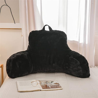 Holawakaka Reading Pillow for Sitting up in Bed Sofa Kids Teens, Backrest Pillow with Arms for Boys Girls Women Petites Pregnancy, Back Support Cushion for Couch Floor Nursery Playroom (Black)