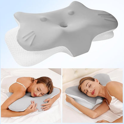 Cervical Pillow for Neck Pain Relief, Neck Pillow for Sleeping Side Sleeper Ergonomic Memory Foam Support Pillows Back Sleepers for Sleeping,Machine Washable Pillowcase(1PCS Grey)