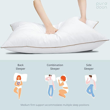 puredown® Goose Feathers and Down Pillow with Diamond Quilting with 100% Cotton Cover, Pack of 1, Standard Size