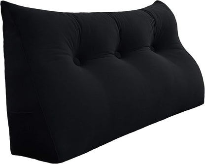 Johnear Wedge Headboard Large Bolster Pillow Reading Pillows for Sitting in Bed Adult， Velvet Triangular Cushion Backrest Lumbar Back Support Upholstered Daybed Sit Up Book Pillows（Black, King）