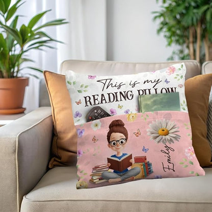 Pawfect House Custom Pocket Pillow (Insert Included), Personalized Bookish Gifts for Book Lovers, Bookworms, Readers, This is My Reading Pillow, Birth Month Flower Pillow, Book Reading Pillow
