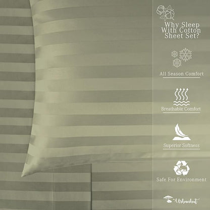 URBANHUT 1000 Thread Count Damask Striped Full Size Egyptian Cotton Sheets, Long Staple Soft & Breathable, 4 Pc Bed Sheet Sets, Luxury Hotel Sateen Finish Sheets Fits 16" Deep Pocket - Sage