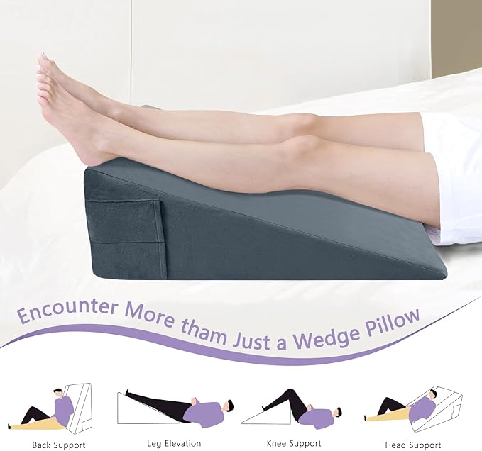 Memory Foam Bed Wedge Pillow (10"x24"x24") - Acid Reflux & Back Pain Relief, Anti-Snoring Incline Design, Removable Washable Cover for Sleep & Post-Surgery Support