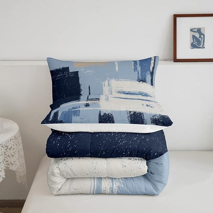 Feelyou Abstract Bedding Set Comforter Set for Kids Boys Girls Teens Room Decor Modern Abstract Art Comforter Light Blue Black Grey Duvet Set 2Pcs Twin Size