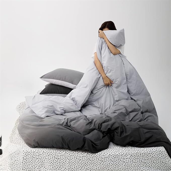 Wellboo Grey Gradient Comforter Sets California King Solid Silver Grey Bedding Comforters Cotton Modern Plain White and Dark Grey Soft Quilts Cal King Farmhouse Abstract Art Gray Comforters Durable
