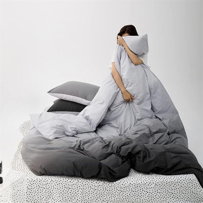 Wellboo Grey Gradient Comforter Sets California King Solid Silver Grey Bedding Comforters Cotton Modern Plain White and Dark Grey Soft Quilts Cal King Farmhouse Abstract Art Gray Comforters Durable