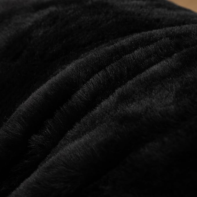 A Nice Night Faux Fur Reading Pillow Bed Wedge Large Adult Children Backrest with Arms Back Support for Sitting Up in Bed/Couch for Bedrest,Black,Large