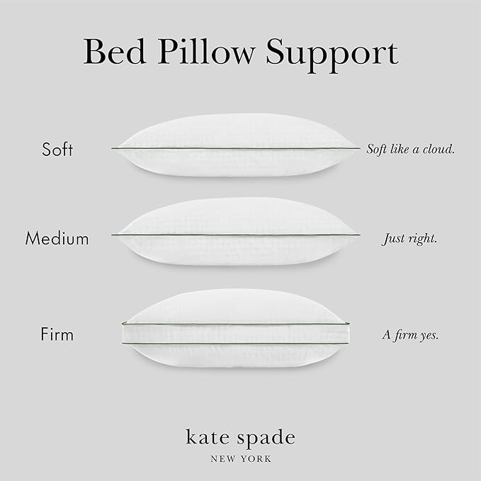 kate spade new york Noel Soft/Medium 20" x 28", Adjustable Down Alternative Pillow, 300 Thread Count Cotton Cover, Best for Back or Stomach Sleepers, Queen, White