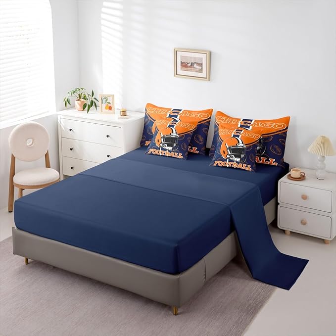 Feelyou Football Comforter Set with Sheets 7 Piece Full Size Ball Games Bed in a Bag Kids Boys Girls Rugby Bedding Set City of Footballs Bedroom Decor Rugby Sports