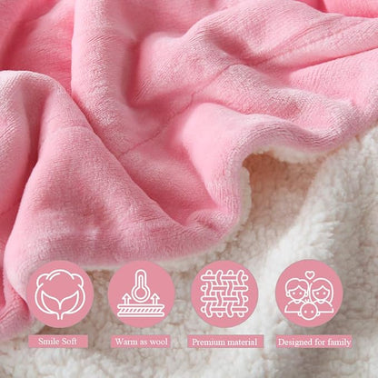 NANPIPER Flannel Blanket Reversible Sherpa Throw Blanket Super Soft Fuzzy Plush Fleece (90"x90",Pink) Queen